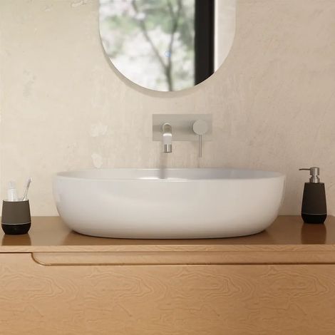 Lavabo da Appoggio Ovale con Bordo Slim 61x41x13,5 cm Bianco (1/5)