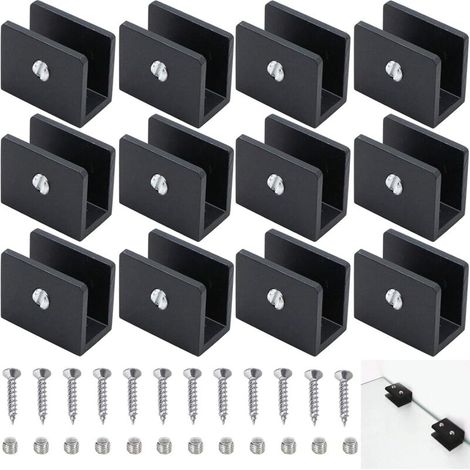 Lntyq 12 Pièces Pince à Verre Garde Corps, Support D'Étagère En Verre Clip, Support d’Étagère En Verre Réglable Aluminium, Métal Support d'Angle En U, Pinces à Verre à Un Trou, Pour Salle De Bain,Wc,