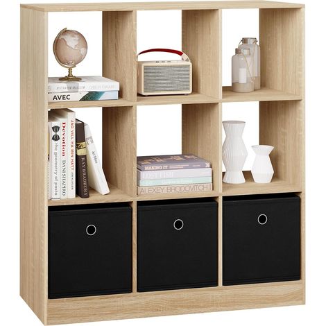 WOLTU Librería con 9 cubos de almacenamiento y 3 cajones de tejido no tejido, roble claro (1/5)