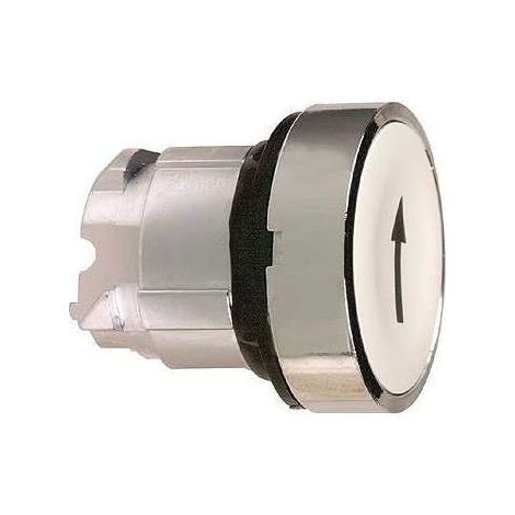 Cabeza pulsador HARMONY XB4 blanca 22mm con embellecedor metálico y retorno de resorte.