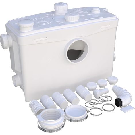 Pompe broyeur 800 W pour égouts, idéale pour sous-sol, cuisine, toilettes, salle de bain et chambre à coucher – Pompe de traitement des eaux usées à 2 sorties et 4 entrées (1/5)
