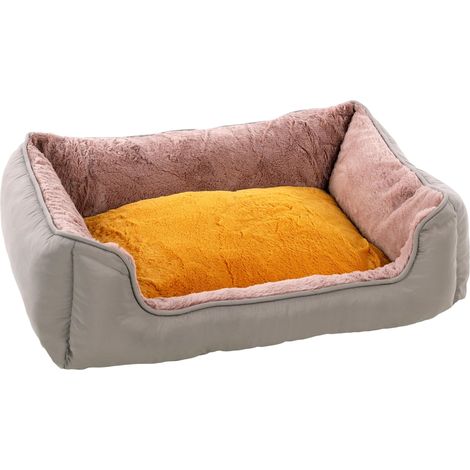 Panier pour Chien Rectangle Ocre 60x50x20cm - Housse Amovible avec Fermeture éclair - Lavable - Fond Anti-dérapant (1/5)