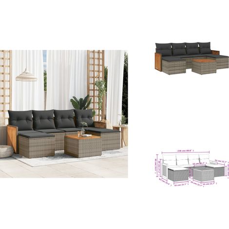 The Living Store 7-tlg. Garten-Sofagarnitur mit Kissen Grau Poly Rattan - Gartentisch (1/3)