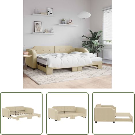 The Living Store Lit de jour avec gigogne sans matelas crème 80x200 cm - Canapé Convertible - Lit Deux Places - Lit D'appoint - Literie - Meuble Multifonctionnel (1/5)