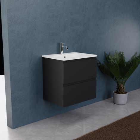 Inda - Meuble de salle de bain L.60 avec vasque mate / Noir mat 2 (1/5)