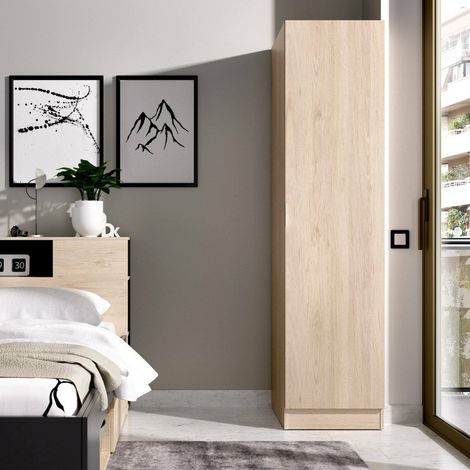 Dmora - Armario Cusna, Percha para dormitorio, Armario con 1 puerta simple, 41x52h184 cm, Roble