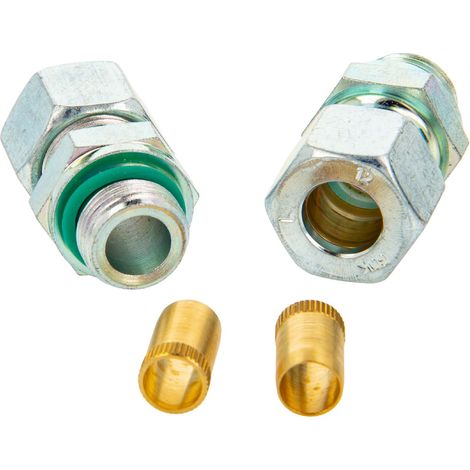 Schneidringverschraubung-Satz Typ GERLB - Schneidring Ø 12 mm x zylindr. AG G 3/8 Zoll, O-Ring & Verstärkungshülse, Stahl verzinkt, Schneidring Messing