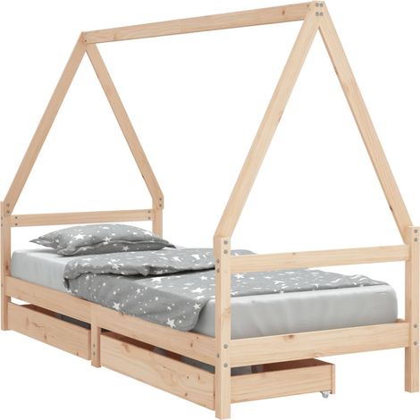 Lit simple Cadre de lit enfant avec tiroirs 90x200 cm bois de pin massif