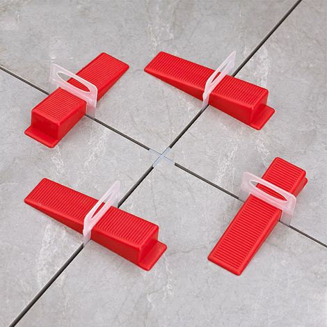 Kit 100 pièces nivellement carrelage 1,5mm transparent, inserts espaceurs avec pince, système de pose sol et mur (1/5)
