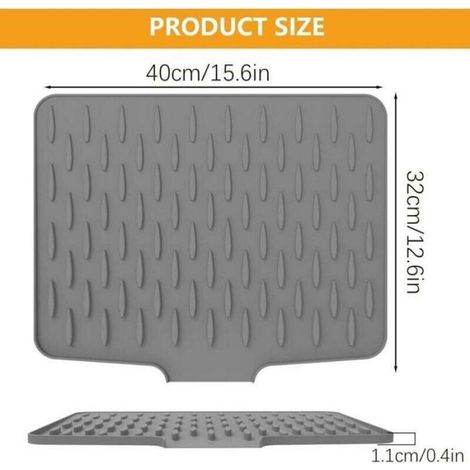 Tapis D Egouttage - Silicone - Pour Evier Et Plan De Travail - 32 5 X 39 9 Cm - Gris - 1 Unite (1/4)