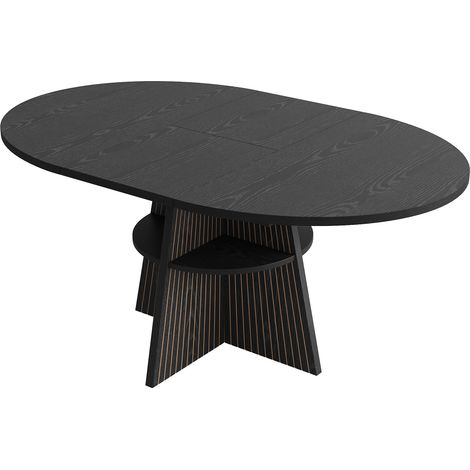 Mesa de comedor extensible negra de MDF y metal con estante abierto (1/5)