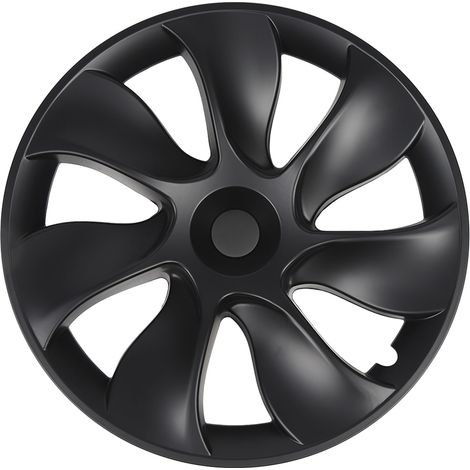 (T04) (Video verfügbar) 4 symmetrische, mattschwarze Radkappen für 19-Zoll-Felgen des Tesla Model Y 2020-2023 (Cyclone-Stil, unmarkiert) (1/5)
