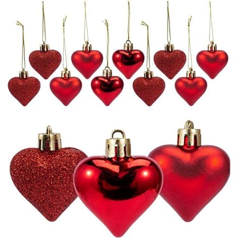 Set di 12 decorazioni a forma di cuore da appendere, realizzate a mano, per San Valentino. (1/3)