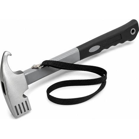 Marteau de camping avec dragonne - Gris - Marteau de tente avec extracteur de piquets - Marteau de camping pour le camping et les piquets - Idéal pour tente, sol dur et extérieur + 1 aimant (1/5)