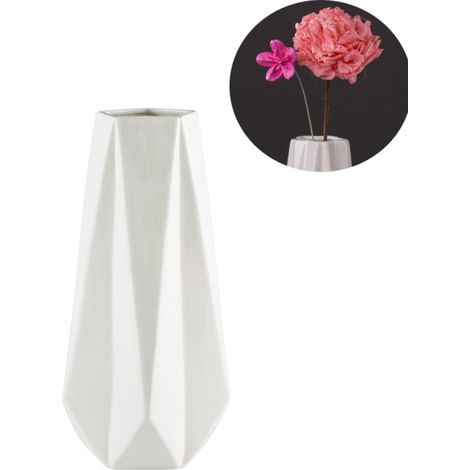 1 Vase angulaire, grès blanc, design mat, 36,5 cm, décoration intérieur (1/5)