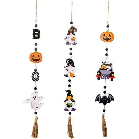 Décorations d'Halloween en bois à suspendre - WINLLINEE - Lot de 3 - 59 x 3 cm - Taille du paquet 13 x 11 x 2 cm (1/5)