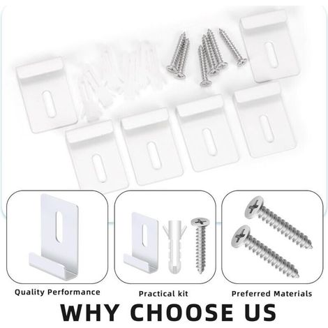 16pcs 7.2mm large Canal miroir Clip Clip Kit. 304 acier inoxydable grand poids lourd clip de fixation avec vis miroir clip. clip de monture métallique pour monture murale sans cadre miroir clip (1/4)