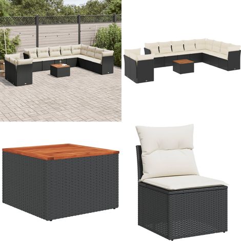 11-tlg. Garten-Sofagarnitur mit Kissen Schwarz Poly Rattan - Gartenmöbel Set - Esstischgarnitur - Rattan Möbel - Outdoor Sofa - Lounge Set - Home & Living (1/5)