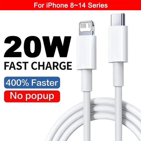 Adaptateur secteur US/EU 20 W PD, chargeur rapide pour iPhone 13, 12, 11, 14, 15, 16 Pro Max et Plus, câble de charge rapide USB-C. Accessoires inclus. (1/5)