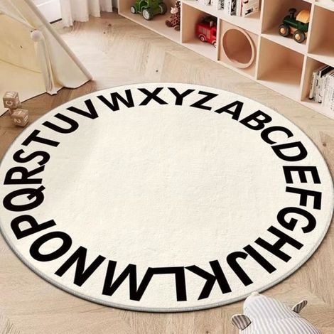 Space Tapis de Jeu Fait Main ABC Alphabet pour Enfants - Doux Coton Lisse Lettres Éducatives Précoce Tapis, Blanc & Noir,120cm (1/3)