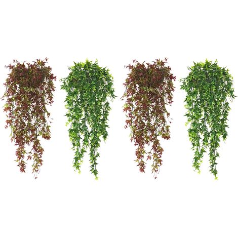 AUTRUCKER Lot de 4 fausses plantes suspendues, longues vignes, feuilles vertes artificielles, magnifique décoration de jardin pour mariage, rouge et vert (1/5)