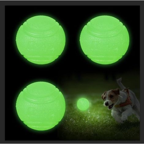 Juego de 3 pelotas para perros que brillan en la oscuridad: 6 cm de tamaño,fantásticas pelotas de juego,de goma luminosa y muy elástica (1/4)