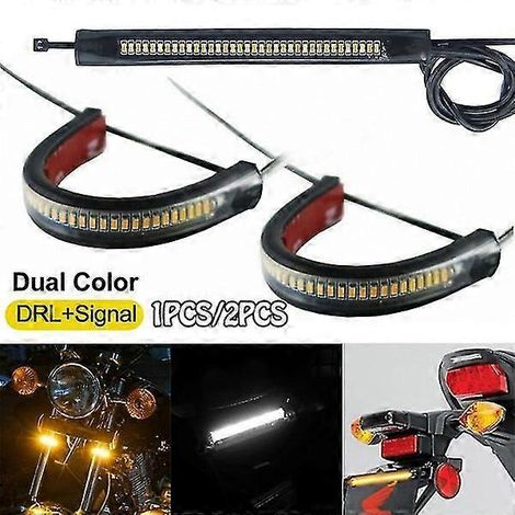 Lot de 2 clignotants LED universels pour moto, flexibles, bicolores, pour feux de jour, avec anneau lumineux clignotant pour fourche. (1/5)