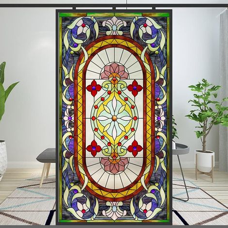 Film de confidentialité pour fenêtre de style église européen, autocollant statique décoratif givré (motif 14, 27 x 78,74 (69 x 200 cm) (1/3)