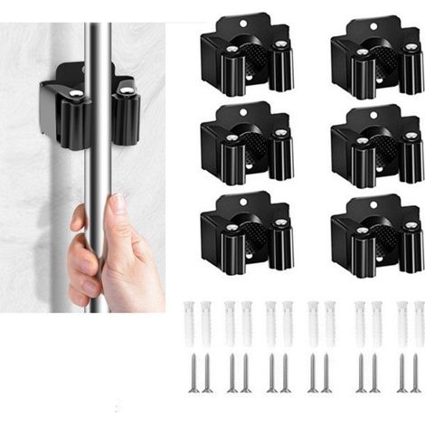 Lot de 6 Porte-Balai Muraux sans Perçage, Support Murale pour Serpillère, Porte-Balai en Acier Inoxydable avec Vis, Supp... (1/5)
