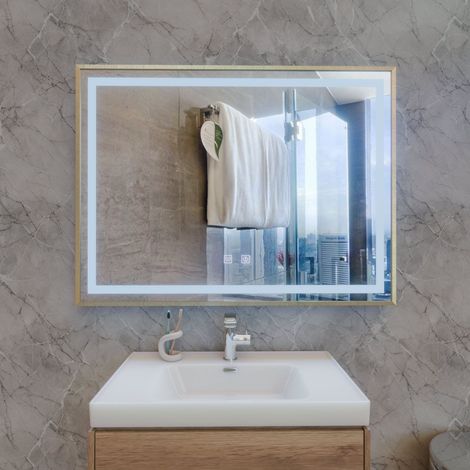 Miroir LED Rayna Touch 80x60 Desembuage Cadre Dore Brosse (1/5)