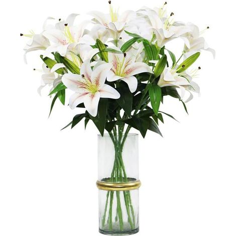 Lys artificiels, 60cm,8 tiges par paquet, chaque tige avec 2 boutons,motif imprimé, convient pour les mariages, la maison,les hôtels (1/5)