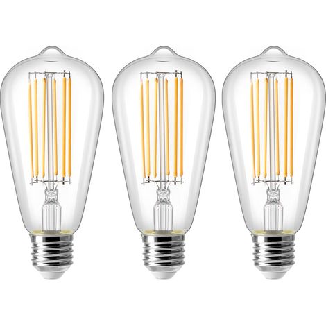 E27 ST64 8W LED Bulb, Vintage Edison Filament Light Bulb, 80W Equivalent, Warm White 2700K, 800LM, Retro Decorative Lamp, Non-Dimmable, 3-Pack (1/4)