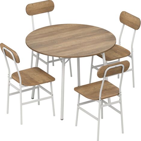 Ensemble table à manger 4 chaises, cuisine salle à manger mobilier 4 places, piètement métal, finition naturelle (1/5)