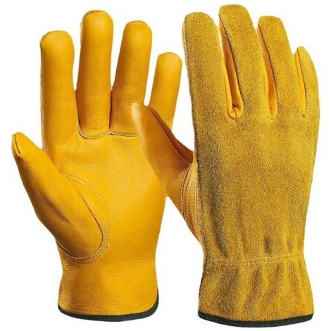 Gants de travail pour hommes et femmes, résistants aux épines, respirants, gants de jardinage à écran tactile, cuir résistant, paume souple rembourrée (JAUNE, L) (1/5)