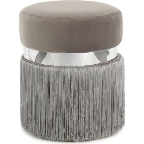 Pouf Rebecca 925 Grigio e Argento con Frange (1/3)