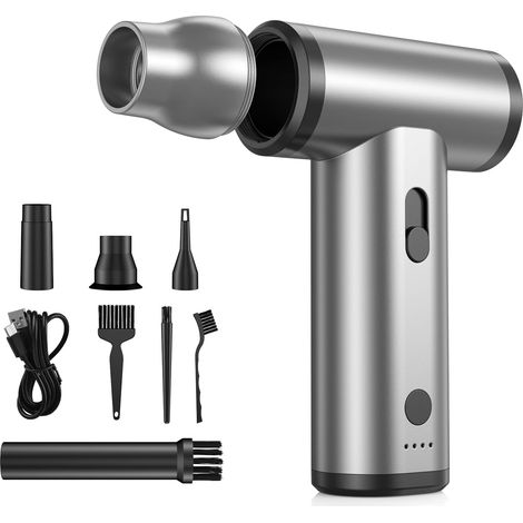 Compressed Air Blower, J01 Aluminum Alloy 130000 RPM Powerful Cordless Electric Dust Remover with Stepless Speed Air Duster for Cleaning PC/Camping/Car, Gray