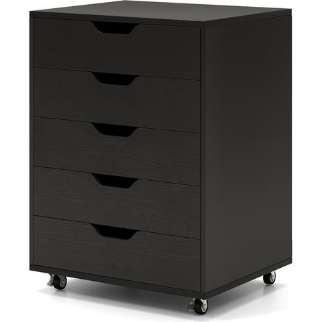 Armoires à 5 tiroirs à roulettes verrouillables pour bureau 49 x 40 x 65 cm pratique moderne en MDF noir
