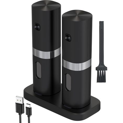 Ensembles de Moulin à Sel et Poivre Electrique,Moulin a Poivre Rechargeable avec Base de Charge,Petite Brosse,Lumière LED,Cable de Charge USB Type-c,Grossièreté Réglable(Noir-Rechargeable) (1/5)
