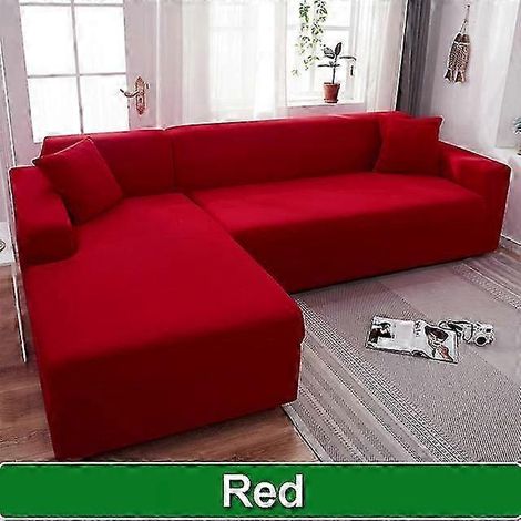 Funda de sofá sólida para sala de estar, funda elástica para sofá esquinero en forma de L, funda elástica para sofá (2 plazas, 140-185 cm, rojo)