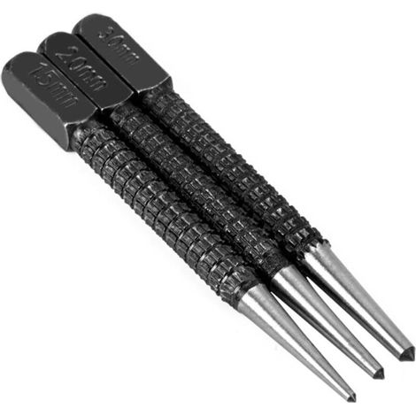 Lot de 3 poinçons centraux en acier à haute teneur en carbone (1,5 mm-3 mm)