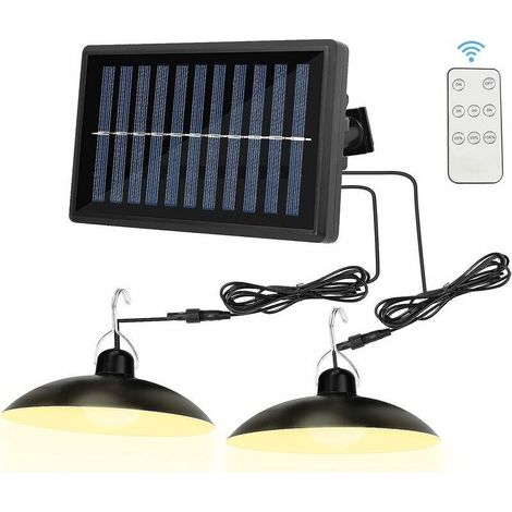 Lampe solaire de camping avec télécommande, lampe solaire double tête étanche IP65 avec batterie 4800 mAh, 2 modes de lampes solaires durables avec câble de 2 x 3 m pour le camping, la randonnée, la p