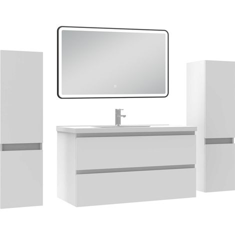 Ocean Meubles Salle de Bain 100cm avec colonne + miroir lumineux 3 couleurs blanc (1/5)