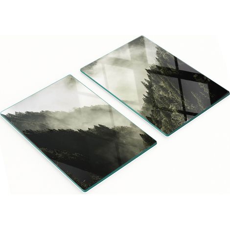 Planches à découper et à servir décoratives en verre, motif « Brouillard sur la forêt », 2 x 40 x 52 cm (1/5)