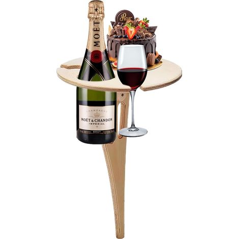 Table à Vin Pliante Portative - Jardin Extérieur Pelouse Pique-Nique Casier à Vin Portable Casier à Vin en Bois Table Ronde (1/5)