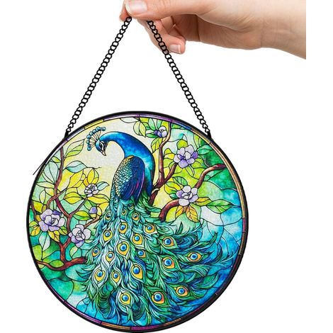 30 cmAttrape-soleil en vitrail fleurs oiseaux abeille, décoration maison jardin, cadeau pour maman (1/5)