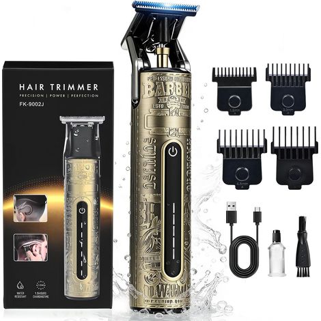 Tondeuse Barbe Homme, Professionnelle Tondeuse de Finition, Charge Type C avec Indicateur, 4 Sabots Magnétiques, IPX6 pour Usage Sec/Humide, Kit Complet Barbe et Cheveux pour Salon à Domicile (1/5)