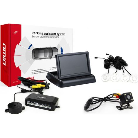 Kit de capteurs de stationnement TFT02 4,3" avec caméra HD-315-LED et 4 capteurs blancs