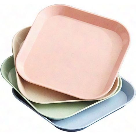 Assiettes carrées 15cm en paille de blé, lot de 4 - Vaisselle mini réutilisable incassable pour table (1/5)