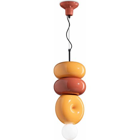 Sospensione Vintage Decò Bumbum 2+1 Elementi Ceramica Gialla Arancio 1 Luce E27 (1/2)