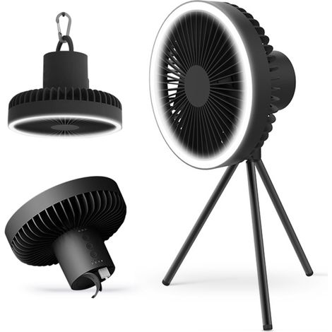 Ventilador de techo portátil de 7 pulgadas con luz, 3 velocidades, trípode, luz LED de 10 000 mAh, alimentación inalámbrica USB, tamaño compacto, ideal para el hogar o la oficina. Fuente de alimentaci (1/5)